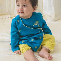 Tiber Taber Boys Embroidered Thread Work Pure Cotton Angrakha Kurta With Dhoti Pants-41