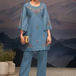AUTUMN LANE Mayuri Glacier Schiffili Embroidered Top With Trouser Co-Ords-picture-11