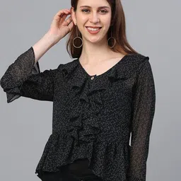 VEGAL Print Flared Sleeve Georgette Top-picture-23