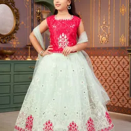Sangria Girls Embroidered Lehenga With Choli & Dupatta-image-13