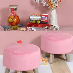 Shadowkart Set Of 2 Pink Wooden Round Shaped Ottomans-3