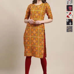 7Threads Selection Of 6 Floral Printed Round Neck Straight Kurta-image-39