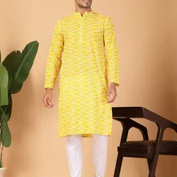 FABRIC FITOOR Floral Printed Band Collar Pure Cotton Straight Kurta-image-72