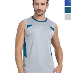 FTX Pack Of 4 Colourblocked Round Neck Sleeveless Dri-FIT Regular Fit Gym T-shirts-image-75