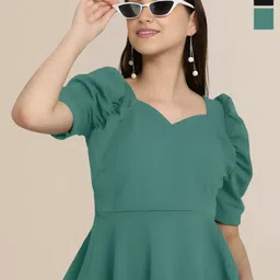 Mast & Harbour Women Pack Of 2 Puff Sleeve Peplum Top-picture-1