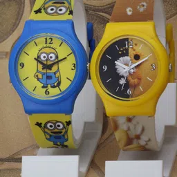 VIRAKTI Kids Set Of 2 Brass Printed Dial & Straps Analogue Watch KID-01-13-COMBO-3