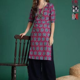 Anouk Rustic Women Pack of 4 Geometric Printed Daily Straight Kurtas-27