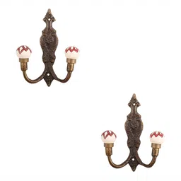 IndianShelf Cream Colored & Red 2 Pieces Printed Ceramic Wall Hooks-17