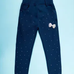 KiddoPanti Girls Skinny Fit Embellished Bow Badge Jeggings-picture-11