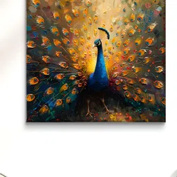 Myntra Elegant Homes Blue & Brown Peacock Printed Canvas Wall Art-image-80