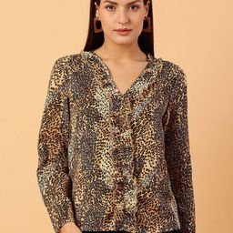 NEESH Women Animal Printed Ruffles V-Neck Top-image-39