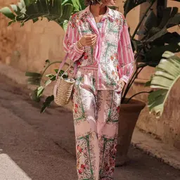 Routes by All About You Printed Shirt Collar Shirt With Palazzos Co-Ords-image-44