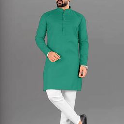 Moda Rapido Men Green Cotton Straight Kurtas-picture-0