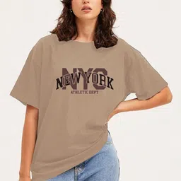 CLAFOUTIS Women Typography Printed Drop-Shoulder Sleeves Applique T-shirt-image-65