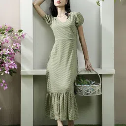 Athena Puff Sleeve Georgette Fit & Flare Maxi Dress-image-58