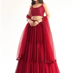 DIVASTRI Embellished Sequinned Semi-Stitched Lehenga & Unstitched Blouse With Dupatta-picture-2