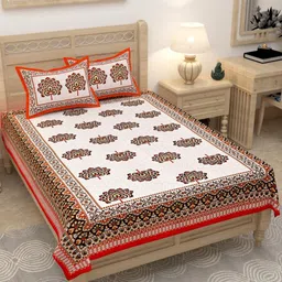 Lali Prints Red & White Floral 180 TC Single Bedsheet with 2 Pillow Covers-picture-15