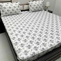 Pure Decor White & Grey Floral 350 TC King Bedsheet with 2 Pillow Covers-picture-11