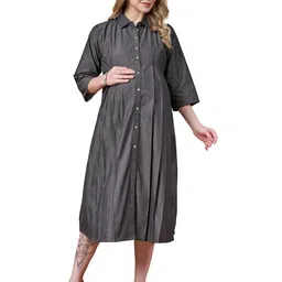 LOVELY MOM'S Women Solid Shirt Collar Maternity Shirt Dress-picture-25
