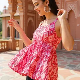 Istyle Can Women Geometric Printed Waist Tie-Up Sleeveless Jaipuri Ethnic Cotton Top-picture-39