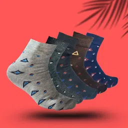 MJE 5-Pcs Patterned Cotton Ankle Length Socks-image-76