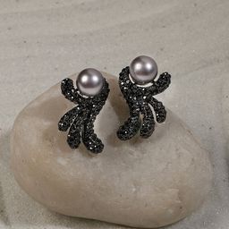 DressBerry Silver-Plated Artificial Stones Studded Contemporary Shaped Studs-1