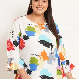U&F Beyond Print Keyhole Neck Bell Sleeve Crepe Top-picture-10