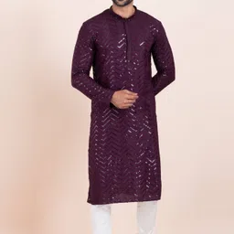 ROOTED LIBAAS Men Ethnic Motifs Regular Sequinned Kurta with Pyjamas-picture-28