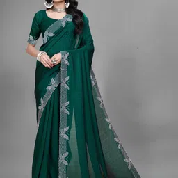 MIJAASHREE FASHION Green Cotton Blend Sarees-picture-7