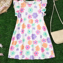 White World Girls Floral Printed Fit & Flare Dress-picture-32
