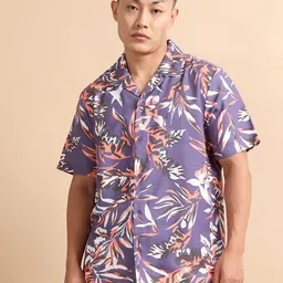 StitchX Men Standard Fit Floral Printed Cuban Collar Casual Shirt-image-82