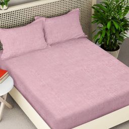 Myntra Elegant Homes Pink Woollen 300 TC Fitted Double King Bedsheet Set-2.5mX2.25m-picture-12