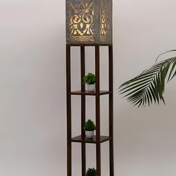 Fabindia Ojasvi Brown & Grey Square Textured Wooden Floor Lamps-6