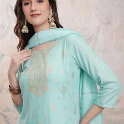 Vishudh Ethnic Motifs Woven Design Straight Kurta With Trousers & Dupatta-52