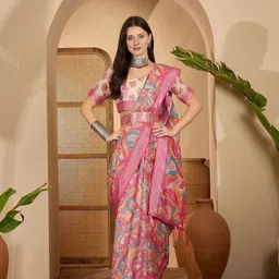 Jinal & Jinal Woven Design Floral Printed Zari Saree-picture-1