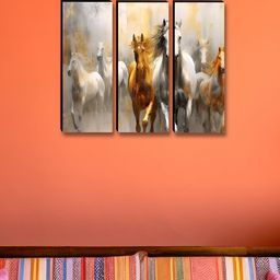 Myntra Elegant Homes Grey & Gold-Toned 3 Pieces Runing Horse Printed Wooden Wall Paintings-image-42