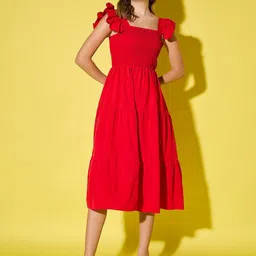 DIMPY GARMENTS Flutter Sleeve Fit & Flare Midi Dress-image-21