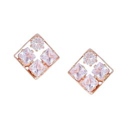PRITA Rose Gold Plated American Diamond And Crystal Studded Square Shaped Studs image 3