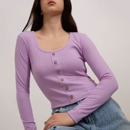 Outzidr Women Scoop Neck Button Down Ribbed Top-8