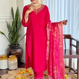 URMIR FASHION Women Floral Embroidered Regular Thread Work Kurta with Trousers & With Dupatta-picture-43