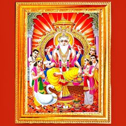 SUNINOW Gold Toned & Red Lord Vishwakarma Printed Photo Frame-17
