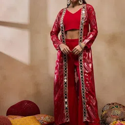 MABISH by Sonal Jain V-Neck Sleeveless Top With Palazzo With Jacket-image-33