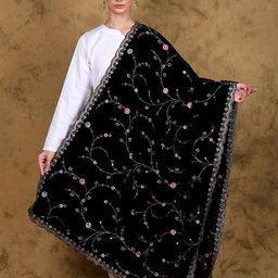 Exotic India Embroidered Velvet Dupatta with Sequinned-image-70
