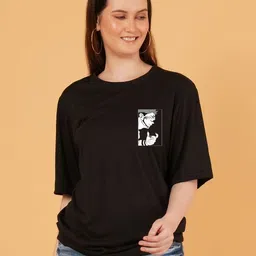 Parona Women Graphic Printed Round Neck Cotton Oversized T-shirt-picture-32