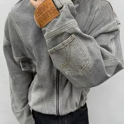HERE&NOW Men Mock Collar Solid Casual Denim Jacket-picture-34