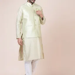 Nawaz's Kurta Men Regular Dupion Silk Kurta with Pyjamas & Nehru jacket image 5