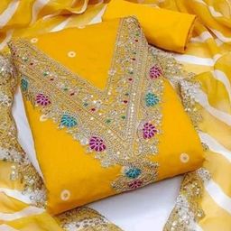 BlissFlair Bandhani Printed Thread Work Chanderi Cotton Unstitched Dress Material-picture-3