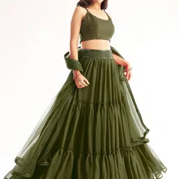 DIVASTRI Embellished Sequinned Semi-Stitched Lehenga & Unstitched Blouse With Dupatta-picture-53