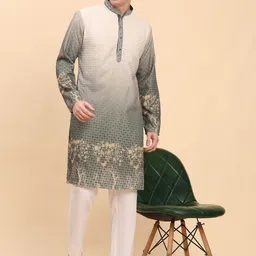 Pro-Ethic STYLE DEVELOPER Men Chevron Checked Patchwork Jacquard Kurta-29