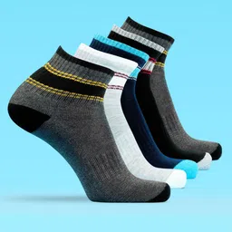 LUX MOZZE Men Pack Of 5 Assorted Cotton Stretchable Moisture Absorbent Ankle-Length Socks-picture-10